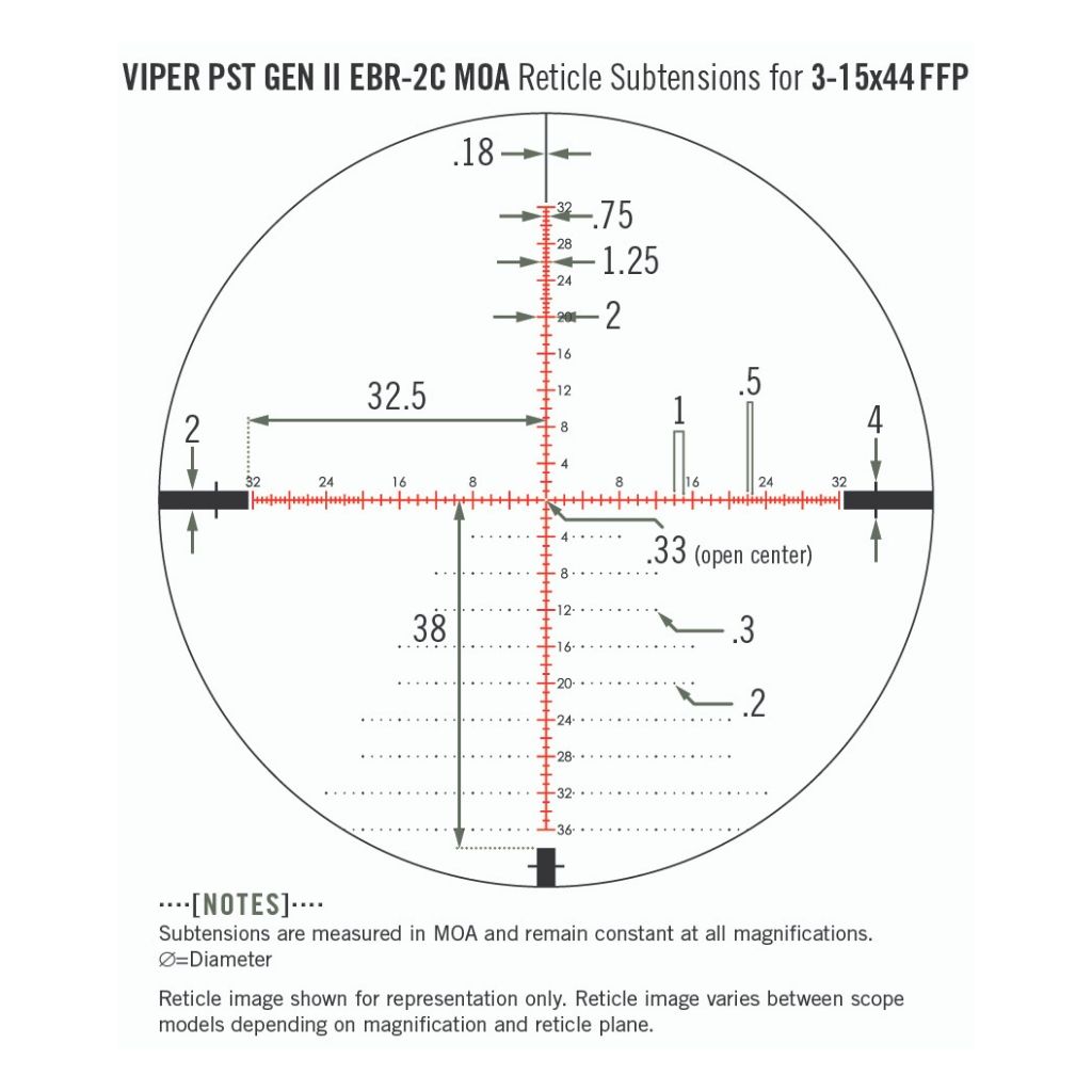 Vortex Viper PST Gen II FFP Scope 3-15X44 Scope EBR-2C MOA - Reticle
