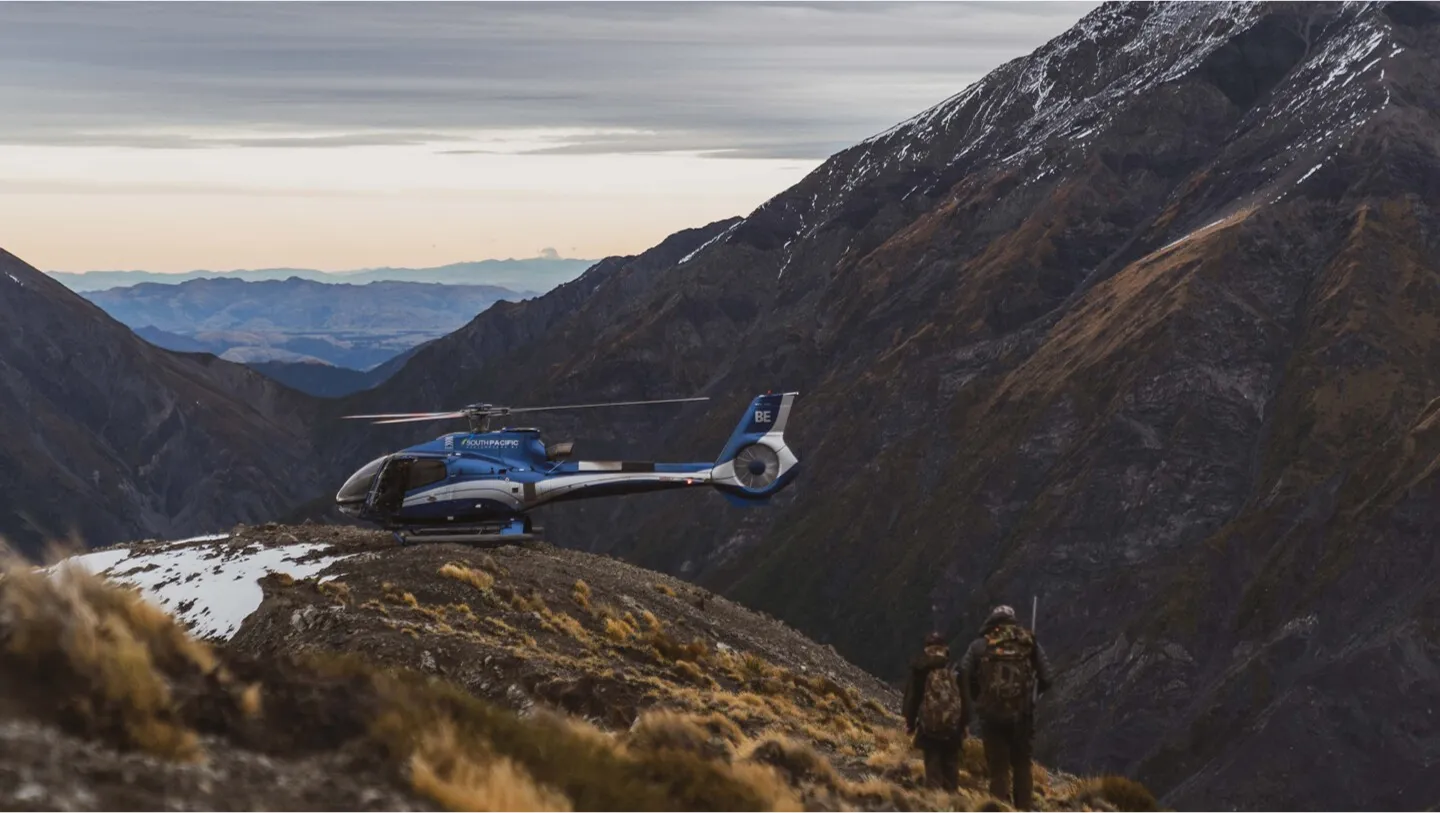 A helicopter landing in New Zealand for the Gunwerks Reserve event