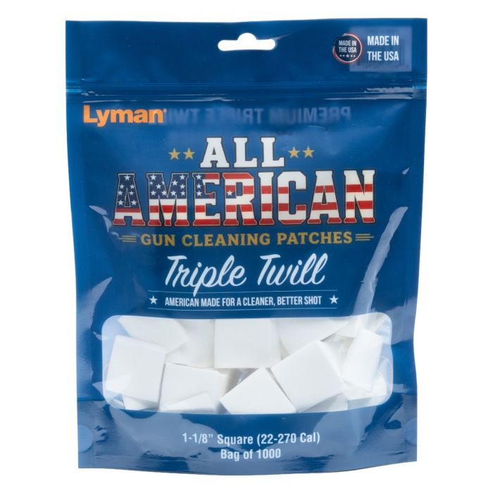 Lyman All American "Triple Twill"™ Gun Cleaning Patches - 1-1⁄8” SQ. 22-270 Cal. (Bag of 1000)