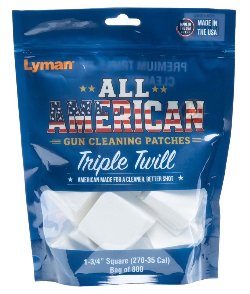 Lyman All American "Triple Twill"™ Gun Cleaning Patches - 1-3⁄4” SQ. 270-35 Cal. (Bag of 800) 